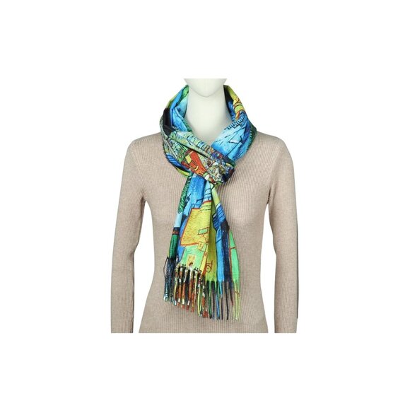 Van Gogh-Inspired Multicolor Scarf With Fringe - Picture 3 of 7